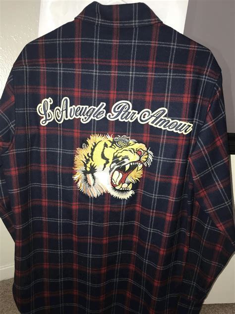 gucci red flannel tiger on back|Gucci tiger.